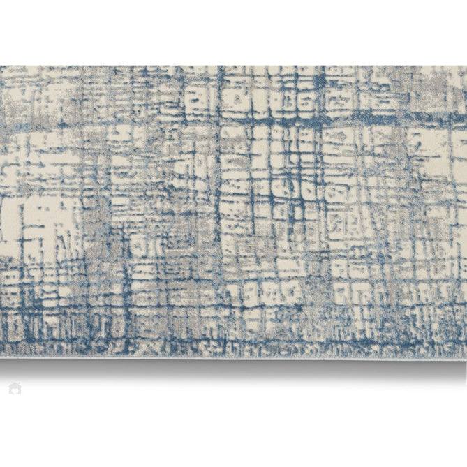 CK Rush CK950 Modern Crosshatched Linear Abstract Distressed Hi-Low Textured Low-Profile Short-Pile Ivory/Blue Rug-Calvin Klein-Rug Love - The Most Loved Rug Store