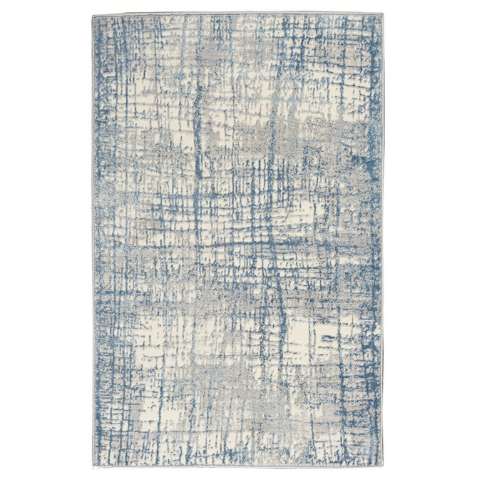 CK Rush CK950 Modern Crosshatched Linear Abstract Distressed Hi-Low Textured Low-Profile Short-Pile Ivory/Blue Rug-Calvin Klein-Rug Love - The Most Loved Rug Store