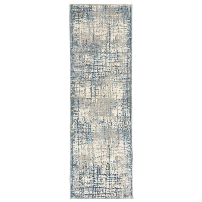 CK Rush CK950 Modern Crosshatched Linear Abstract Distressed Hi-Low Textured Low-Profile Short-Pile Ivory/Blue Rug-Calvin Klein-Rug Love - The Most Loved Rug Store