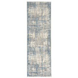 CK Rush CK950 Modern Crosshatched Linear Abstract Distressed Hi-Low Textured Low-Profile Short-Pile Ivory/Blue Runner