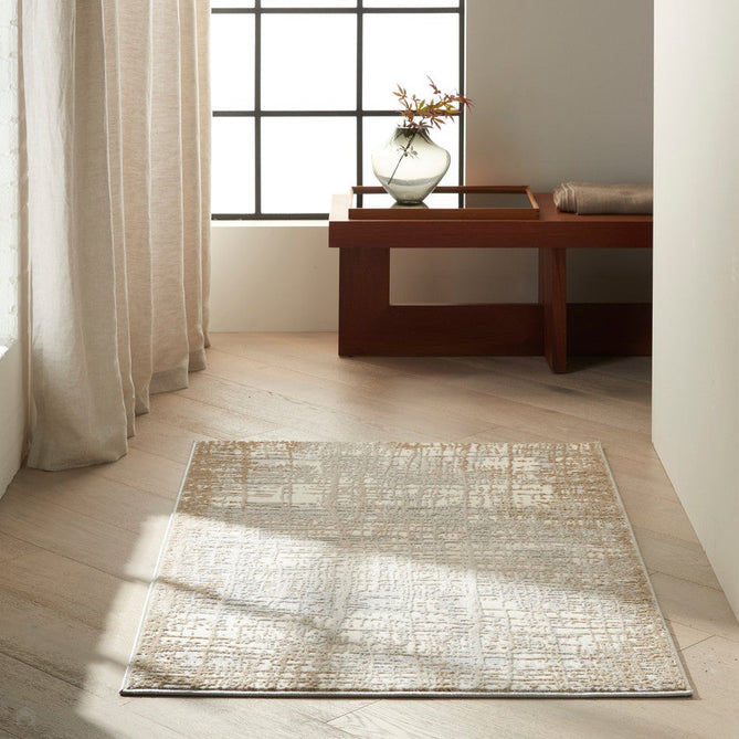 CK Rush CK950 Modern Crosshatched Linear Abstract Distressed Hi-Low Textured Low-Profile Short-Pile Ivory/Taupe/Grey Rug-Calvin Klein-Rug Love - The Most Loved Rug Store