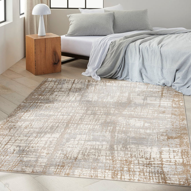 CK Rush CK950 Modern Crosshatched Linear Abstract Distressed Hi-Low Textured Low-Profile Short-Pile Ivory/Taupe/Grey Rug-Calvin Klein-Rug Love - The Most Loved Rug Store