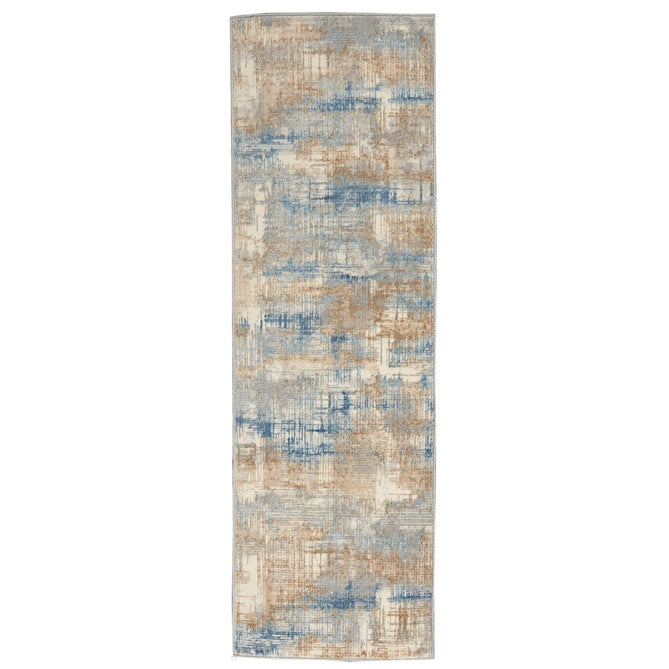 CK Rush CK951 Modern Crosshatched Linear Abstract Distressed Hi-Low Textured Low Flat-Pile Blue/Beige Runner-Calvin Klein-Rug Love - The Most Loved Rug Store