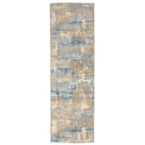 CK Rush CK951 Modern Crosshatched Linear Abstract Distressed Hi-Low Textured Low Flat-Pile Blue/Beige Runner