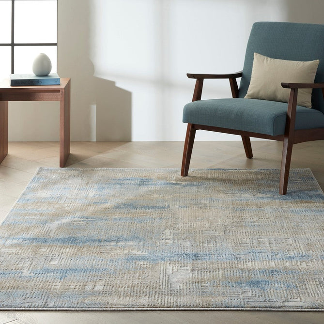 CK Rush CK951 Modern Crosshatched Linear Abstract Distressed Hi-Low Textured Low-Profile Short-Pile Beige/Blue/Grey/Taupe Rug-Calvin Klein-Rug Love - The Most Loved Rug Store
