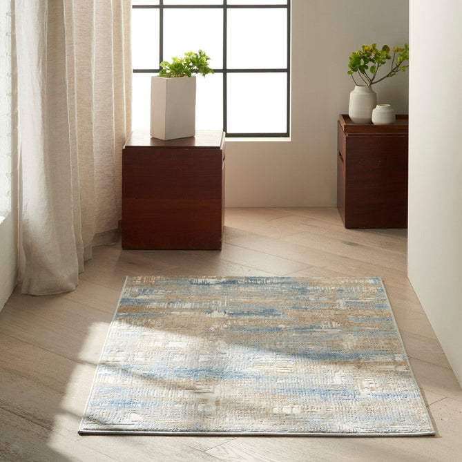 CK Rush CK951 Modern Crosshatched Linear Abstract Distressed Hi-Low Textured Low-Profile Short-Pile Beige/Blue/Grey/Taupe Rug-Calvin Klein-Rug Love - The Most Loved Rug Store
