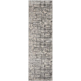 CK Rush CK952 Modern Crosshatched Linear Abstract Distressed Hi-Low Textured Low Flat-Pile Ivory/Grey Runner
