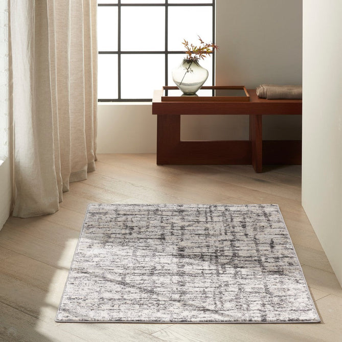 CK Rush CK952 Modern Crosshatched Linear Abstract Distressed Hi-Low Textured Low-Profile Short-Pile Ivory/Grey/Charcoal Rug-Calvin Klein-Rug Love - The Most Loved Rug Store