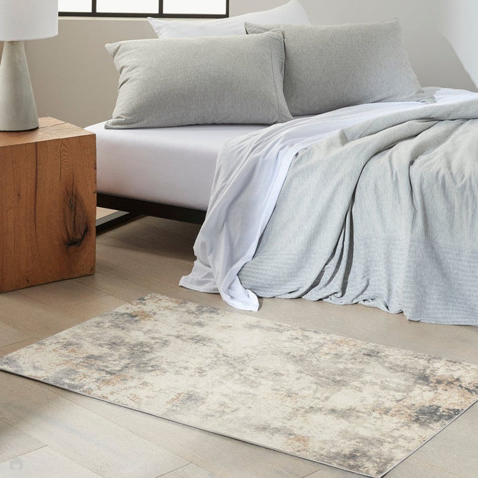 CK005 Enchanting ECH07 Modern Abstract Distressed Hi-Low Textured Low Flat-Pile Ivory/Grey Rug-Calvin Klein-Rug Love - The Most Loved Rug Store