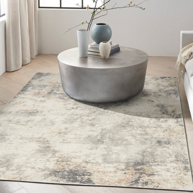 CK005 Enchanting ECH07 Modern Abstract Distressed Hi-Low Textured Low Flat-Pile Ivory/Grey Rug-Calvin Klein-Rug Love - The Most Loved Rug Store