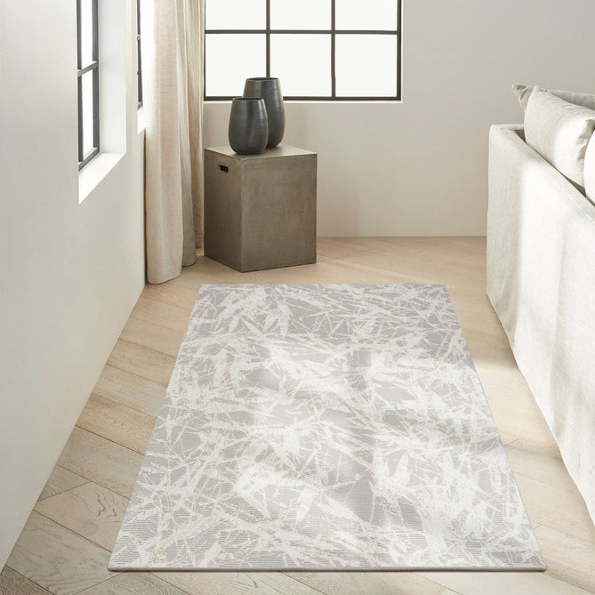 CK950 Rush CK956 Modern Abstract Distressed Hi-Low Textured Low-Profile Short-Pile Grey/Ivory/Biege Runner-Calvin Klein-Rug Love - The Most Loved Rug Store
