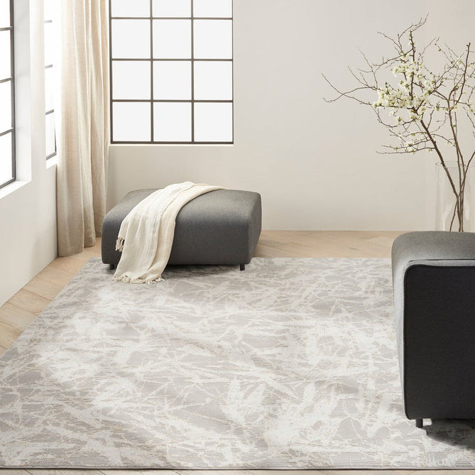 CK950 Rush CK956 Modern Abstract Distressed Hi-Low Textured Low-Profile Short-Pile Grey/Ivory/Biege Runner-Calvin Klein-Rug Love - The Most Loved Rug Store