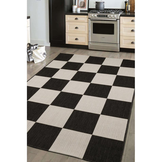 County Chequer Black In-Outdoor Flatweave Runner