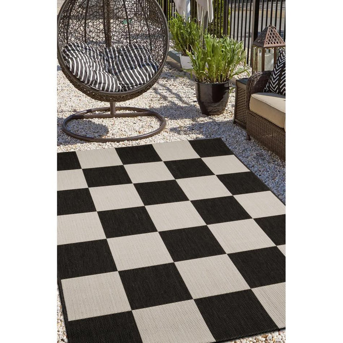 County Chequer Black In-Outdoor Flatweave Runner