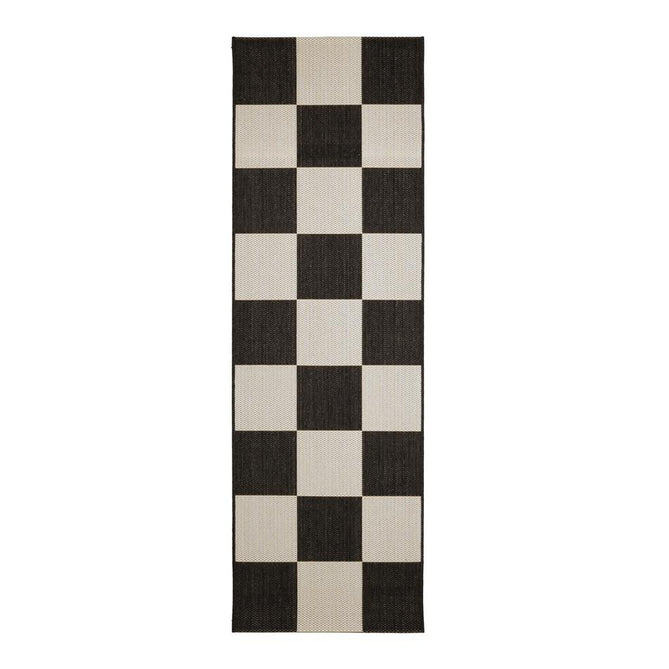 County Chequer Black In-Outdoor Flatweave Runner