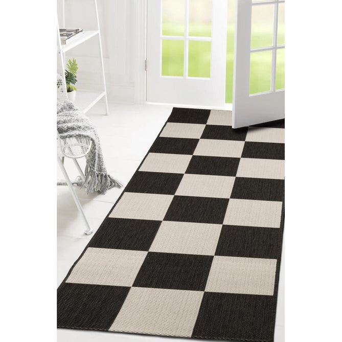 County Chequer Black In-Outdoor Flatweave Runner