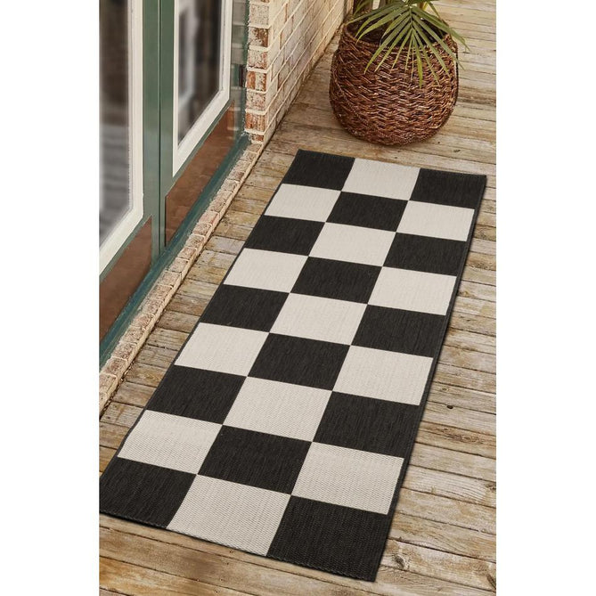 County Chequer Black In-Outdoor Flatweave Runner