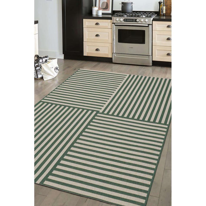 County Multi Stripe Green In-Outdoor Flatweave Runner