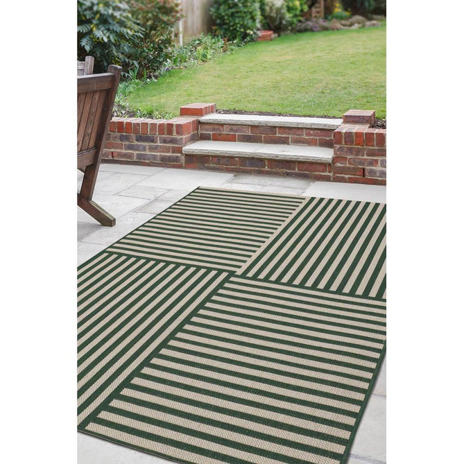 County Multi Stripe Green In-Outdoor Flatweave Runner