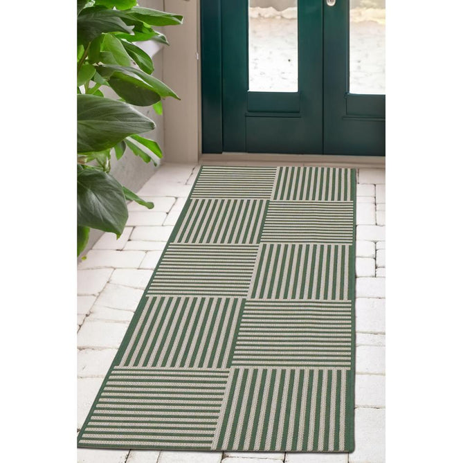 County Multi Stripe Green In-Outdoor Flatweave Runner