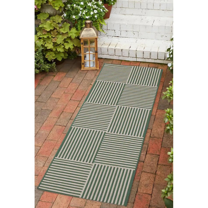 County Multi Stripe Green In-Outdoor Flatweave Runner