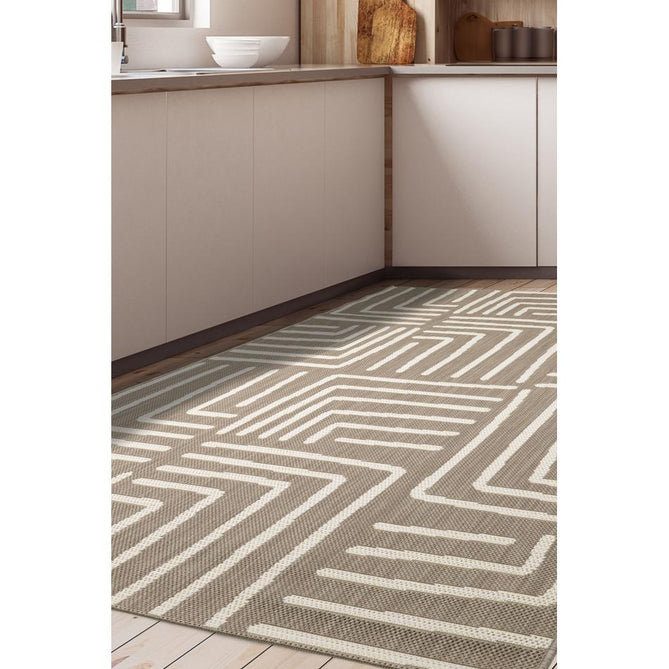 County Patches Taupe In-Outdoor Flatweave Runner