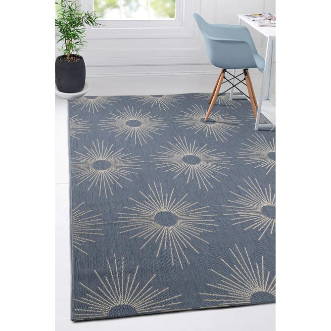 County Stars Blue In-Outdoor Flatweave Round Rug