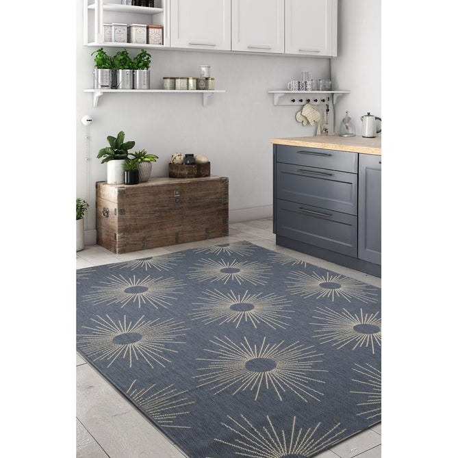 County Stars Blue In-Outdoor Flatweave Round Rug