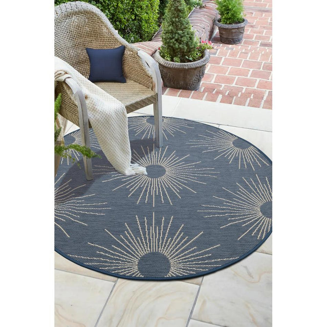 County Stars Blue In-Outdoor Flatweave Round Rug