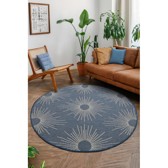 County Stars Blue In-Outdoor Flatweave Round Rug