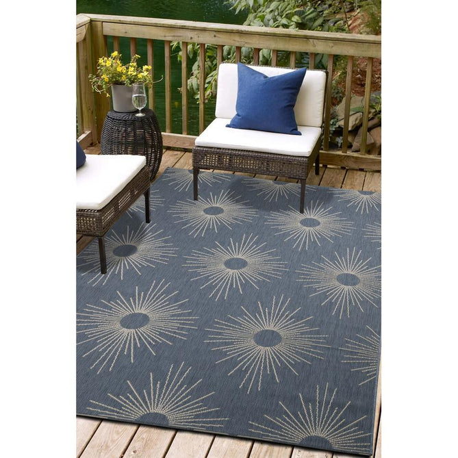 County Stars Blue In-Outdoor Flatweave Round Rug