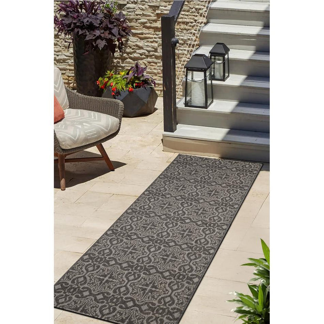 County Victorian Grey In-Outdoor Flatweave Runner