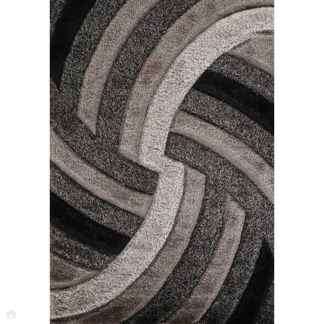 California 640 CLF40 Modern Plain Geometric Arcs Tonal Metallic Shimmer Plush Soft-Touch Sculpted Carved Hi-Lo Silky Polyester Shaggy Grey Rug 160 x 230 cm