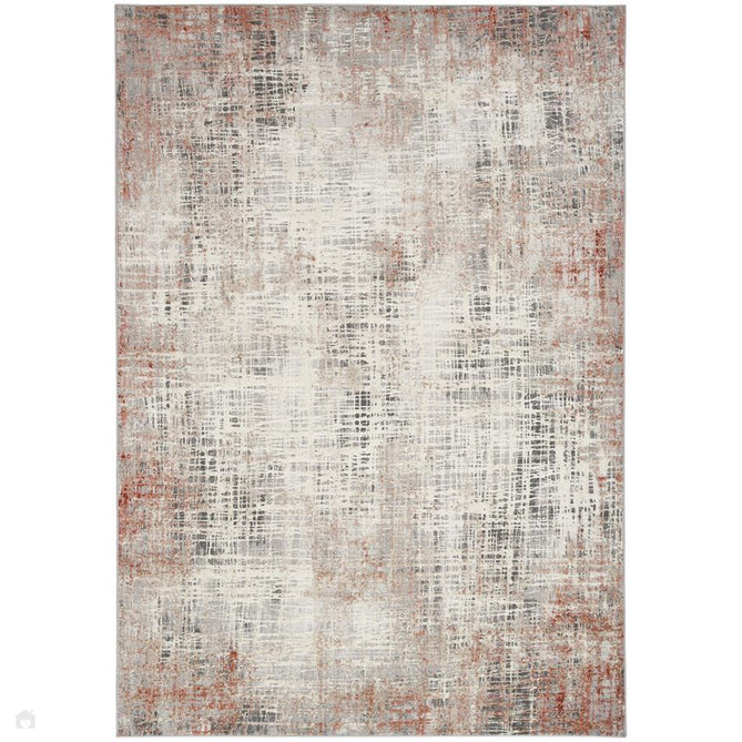 Calvin Klein CK022 Infinity IFN01 Modern Abstract Grid Distressed Shimmer Hi-Low Textured Polyester Low Profile Short Pile Light Grey/Charcoal Grey/Rust/Chalk White/Taupe Rug 122 x 183 cm