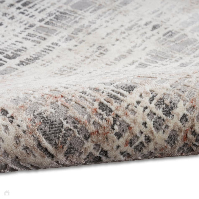 Calvin Klein CK022 Infinity IFN01 Modern Abstract Grid Distressed Shimmer Hi-Low Textured Polyester Low Profile Short Pile Light Grey/Charcoal Grey/Rust/Chalk White/Taupe Runner-Calvin Klein-Rug Love - The Most Loved Rug Store