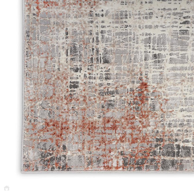 Calvin Klein CK022 Infinity IFN01 Modern Abstract Grid Distressed Shimmer Hi-Low Textured Polyester Low Profile Short Pile Light Grey/Charcoal Grey/Rust/Chalk White/Taupe Runner-Calvin Klein-Rug Love - The Most Loved Rug Store