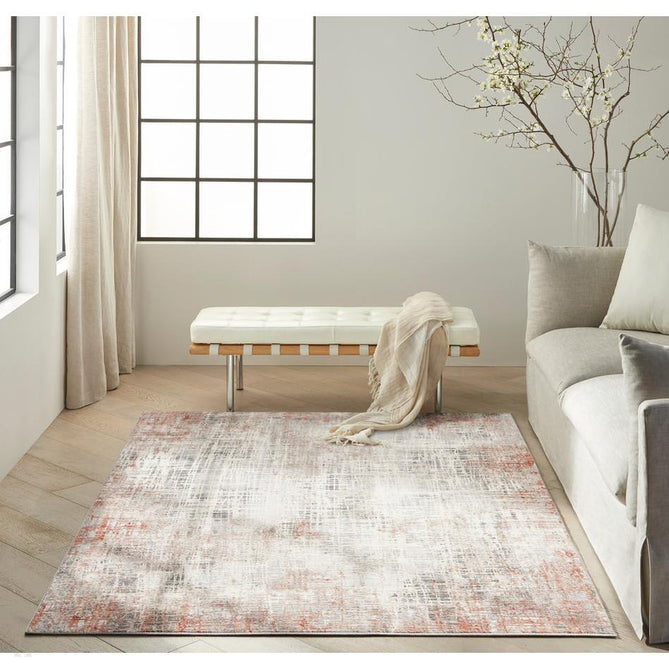 Calvin Klein CK022 Infinity IFN01 Modern Abstract Grid Distressed Shimmer Hi-Low Textured Polyester Low Profile Short Pile Light Grey/Charcoal Grey/Rust/Chalk White/Taupe Runner-Calvin Klein-Rug Love - The Most Loved Rug Store