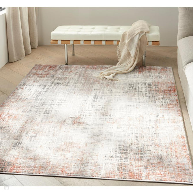Calvin Klein CK022 Infinity IFN01 Modern Abstract Grid Distressed Shimmer Hi-Low Textured Polyester Low Profile Short Pile Light Grey/Charcoal Grey/Rust/Chalk White/Taupe Runner-Calvin Klein-Rug Love - The Most Loved Rug Store
