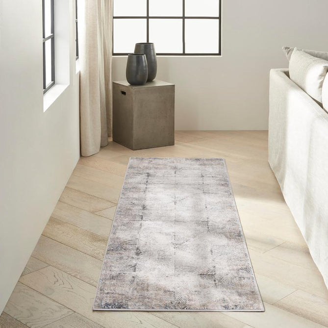 Calvin Klein CK022 Infinity IFN02 Modern Abstract Linear Distressed Shimmer Hi-Low Textured Polyester Low Profile Short Pile Warm Beige/Ivory/Grey/Steel Blue/Dusty Taupe Runner-Calvin Klein-Rug Love - The Most Loved Rug Store