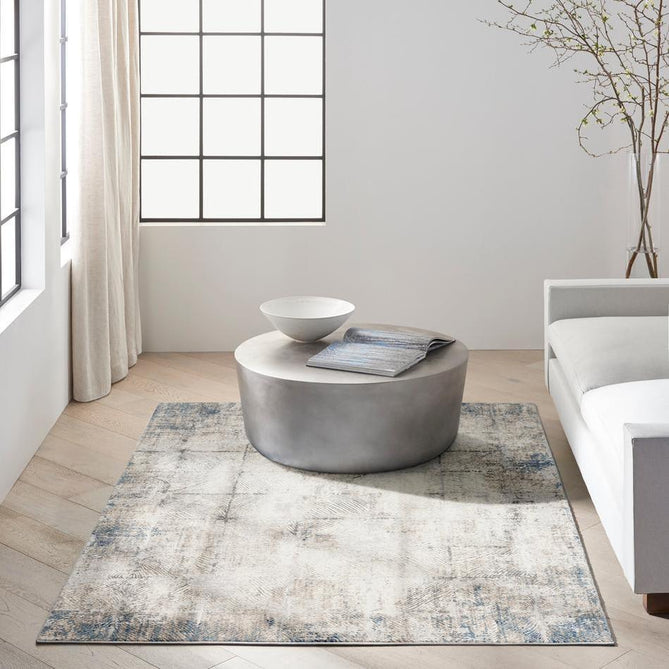 Calvin Klein CK022 Infinity IFN02 Modern Abstract Linear Distressed Shimmer Hi-Low Textured Polyester Low Profile Short Pile Warm Beige/Ivory/Grey/Steel Blue/Dusty Taupe Runner-Calvin Klein-Rug Love - The Most Loved Rug Store