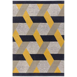Camden Modern Geometric Hand-Woven Textured Wool&Viscose Space-Dyed Short High-Density Pile Flatweave Gold/Black/Grey/Cream Rug