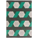 Camden Modern Geometric Hand-Woven Textured Wool&Viscose Space-Dyed Short High-Density Pile Flatweave Green/Black/Grey/Cream Rug