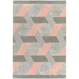 Camden Modern Geometric Hand-Woven Textured Wool&Viscose Space-Dyed Short High-Density Pile Flatweave Pink/Grey/Silver/Cream Rug