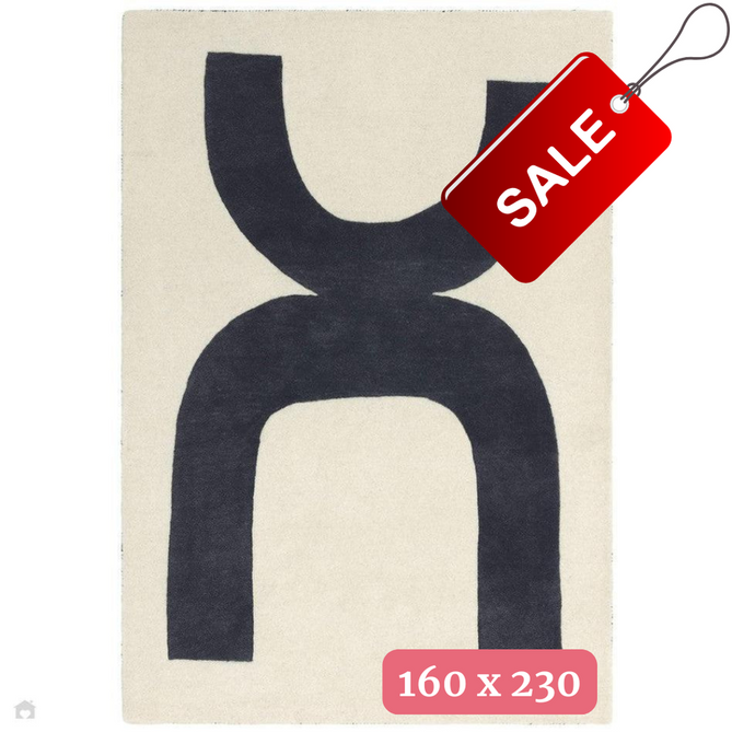 Canvas 03 Balance Modern Abstract Hand-Woven Wool Hi-Low Contrast Textured Flat-Pile Black Rug 160 x 230 cm