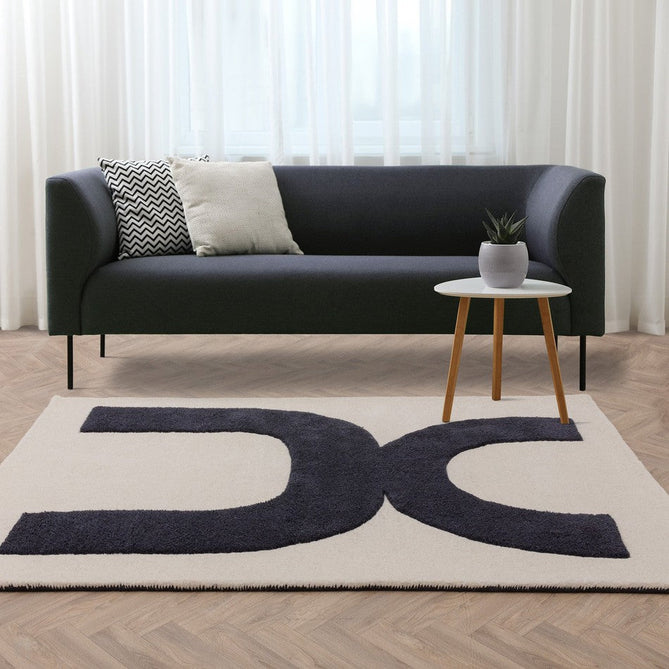 Canvas 03 Balance Modern Abstract Hand-Woven Wool Hi-Low Contrast Textured Low Profile Short Pile Ivory/Black Rug-Asiatic Carpets-Rug Love - The Most Loved Rug Store