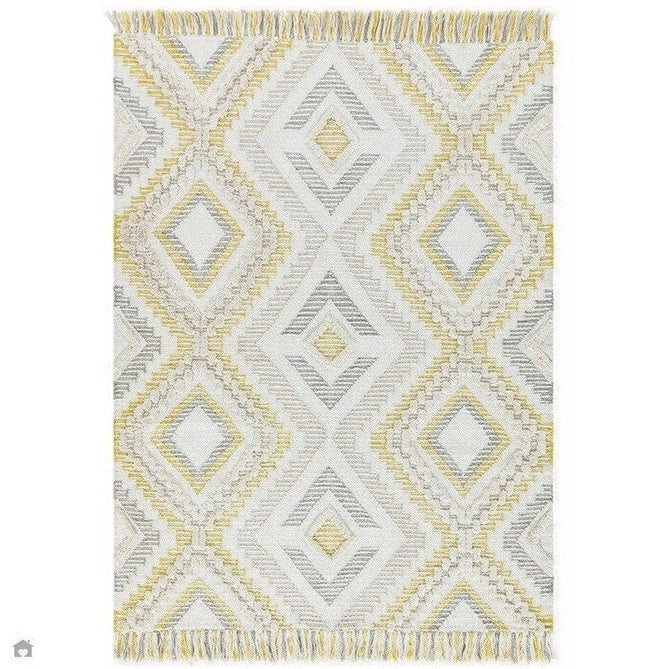 Carlton Boho Geometric Textured Hand-Woven Hi-Low Durable Stain-Resistant Weatherproof Flatweave In-Outdoor Mustard/Cream/Taupe/Grey Rug-Asiatic Carpets-Rug Love - The Most Loved Rug Store
