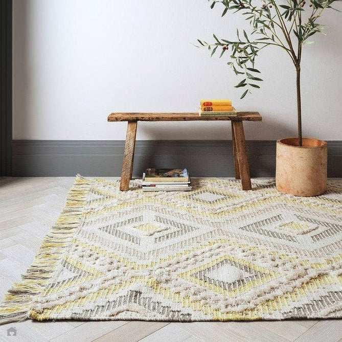 Carlton Boho Geometric Textured Hand-Woven Hi-Low Durable Stain-Resistant Weatherproof Flatweave In-Outdoor Mustard/Cream/Taupe/Grey Rug-Asiatic Carpets-Rug Love - The Most Loved Rug Store