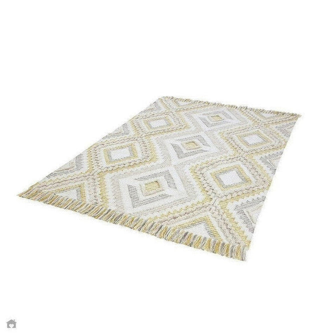 Carlton Boho Geometric Textured Hand-Woven Hi-Low Durable Stain-Resistant Weatherproof Flatweave In-Outdoor Mustard/Cream/Taupe/Grey Rug-Asiatic Carpets-Rug Love - The Most Loved Rug Store