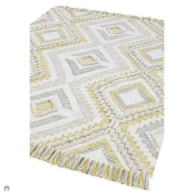 Carlton Boho Geometric Textured Hand-Woven Hi-Low Durable Stain-Resistant Weatherproof Flatweave In-Outdoor Mustard/Cream/Taupe/Grey Rug-Asiatic Carpets-Rug Love - The Most Loved Rug Store