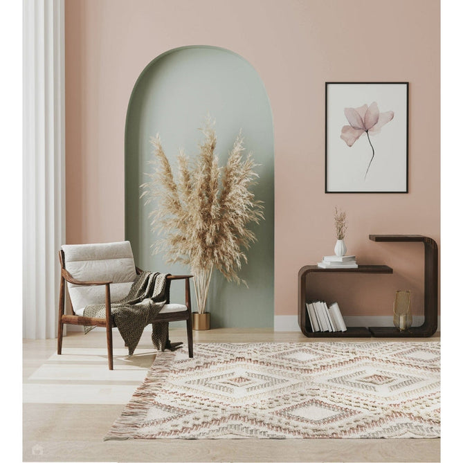 Carlton Boho Geometric Textured Hand-Woven Hi-Low Durable Stain-Resistant Weatherproof Flatweave In-Outdoor Pink/Cream/Taupe/Grey Rug-Asiatic Carpets-Rug Love - The Most Loved Rug Store